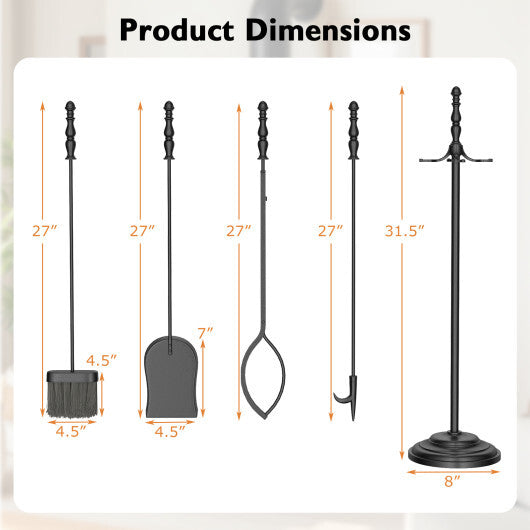 5-Pieces Fireplace Tool Set with Poker Tongs Brush Shovel and Round Stand LuxuryLifeWay Online Store