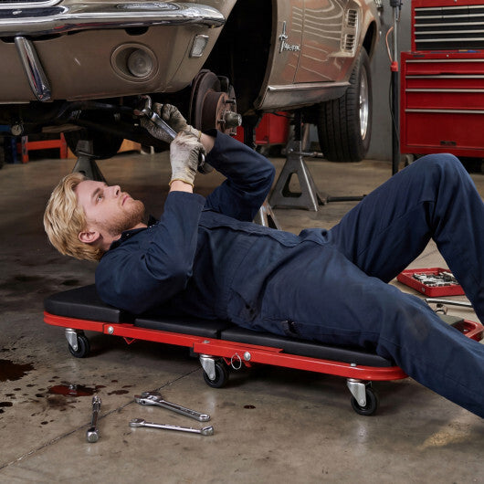 2-in-1 Z-Shaped Rolling Garage Stool 36" Folding Flat Automotive Creeper-Red LuxuryLifeWay Online Store