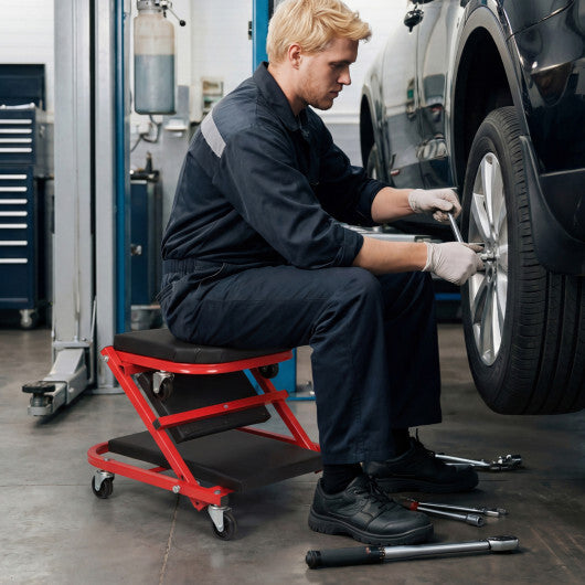 2-in-1 Z-Shaped Rolling Garage Stool 36" Folding Flat Automotive Creeper-Red LuxuryLifeWay Online Store