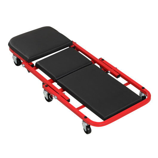 2-in-1 Z-Shaped Rolling Garage Stool 36" Folding Flat Automotive Creeper-Red LuxuryLifeWay Online Store