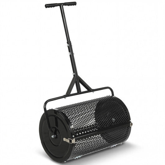 24 Inch Compost Spreader Peat Moss Spreader Roller with Height-Adjustable T-Shaped Handle-Black LuxuryLifeWay Online Store