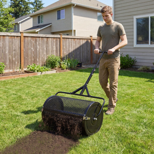 24 Inch Compost Spreader Peat Moss Spreader Roller with Height-Adjustable T-Shaped Handle-Black LuxuryLifeWay Online Store