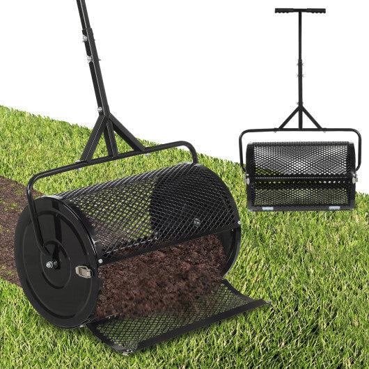 24 Inch Compost Spreader Peat Moss Spreader Roller with Height-Adjustable T-Shaped Handle-Black LuxuryLifeWay Online Store