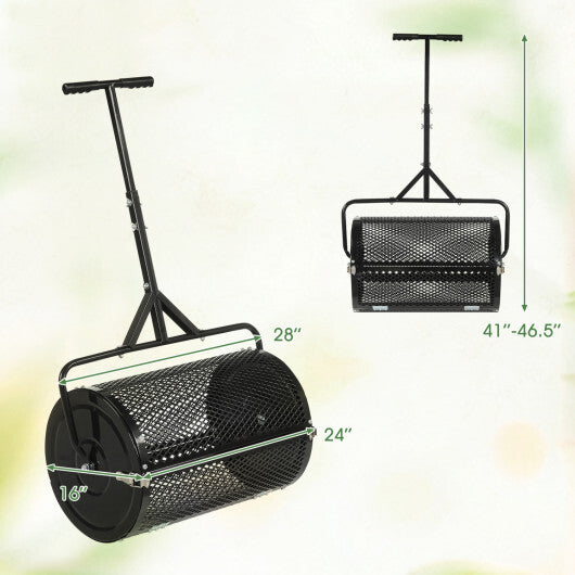 24 Inch Compost Spreader Peat Moss Spreader Roller with Height-Adjustable T-Shaped Handle-Black LuxuryLifeWay Online Store