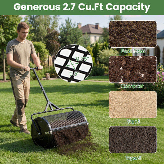 24 Inch Compost Spreader Peat Moss Spreader Roller with Height-Adjustable T-Shaped Handle-Black LuxuryLifeWay Online Store
