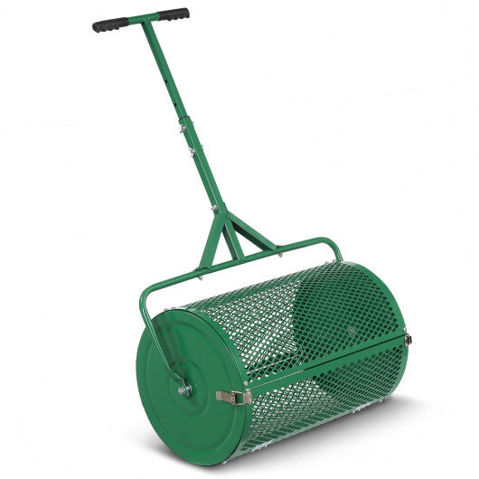 24 Inch Compost Spreader Peat Moss Spreader Roller with Height-Adjustable T-Shaped Handle-Black LuxuryLifeWay Online Store