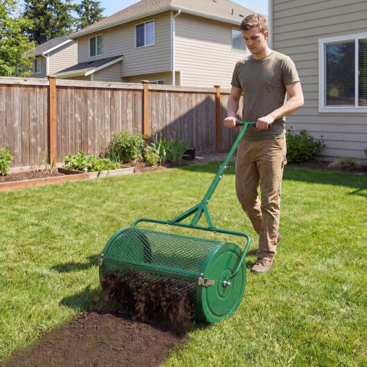 24 Inch Compost Spreader Peat Moss Spreader Roller with Height-Adjustable T-Shaped Handle-Black LuxuryLifeWay Online Store