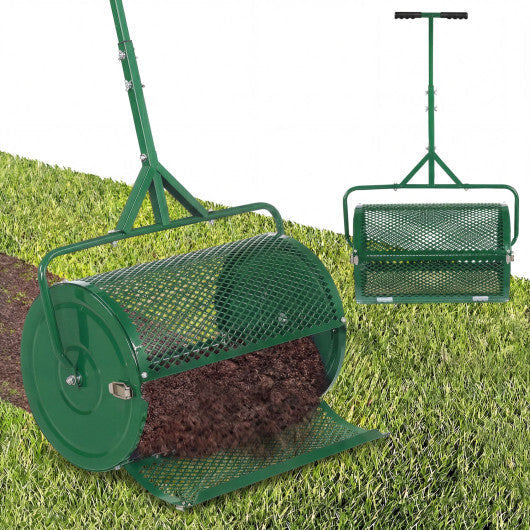24 Inch Compost Spreader Peat Moss Spreader Roller with Height-Adjustable T-Shaped Handle-Black LuxuryLifeWay Online Store