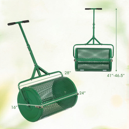 24 Inch Compost Spreader Peat Moss Spreader Roller with Height-Adjustable T-Shaped Handle-Black LuxuryLifeWay Online Store