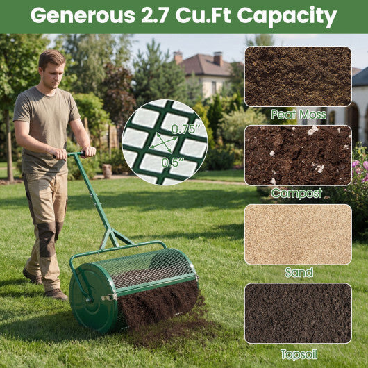 24 Inch Compost Spreader Peat Moss Spreader Roller with Height-Adjustable T-Shaped Handle-Black LuxuryLifeWay Online Store