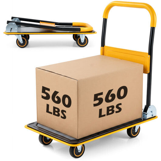 Heavy Duty Foldable Push Cart Dolly with 560 lbs Weight Capacity-Yellow LuxuryLifeWay Online Store