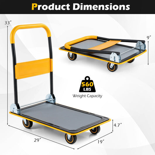 Heavy Duty Foldable Push Cart Dolly with 560 lbs Weight Capacity-Yellow LuxuryLifeWay Online Store