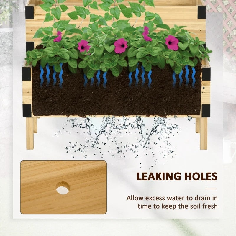 2 Tier Self Draining Natural Wood Raised Garden Bed Planter Box with Trellis LuxuryLifeWay Online Store