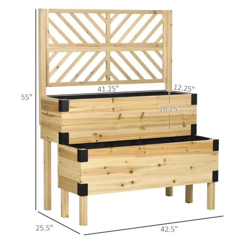 2 Tier Self Draining Natural Wood Raised Garden Bed Planter Box with Trellis LuxuryLifeWay Online Store