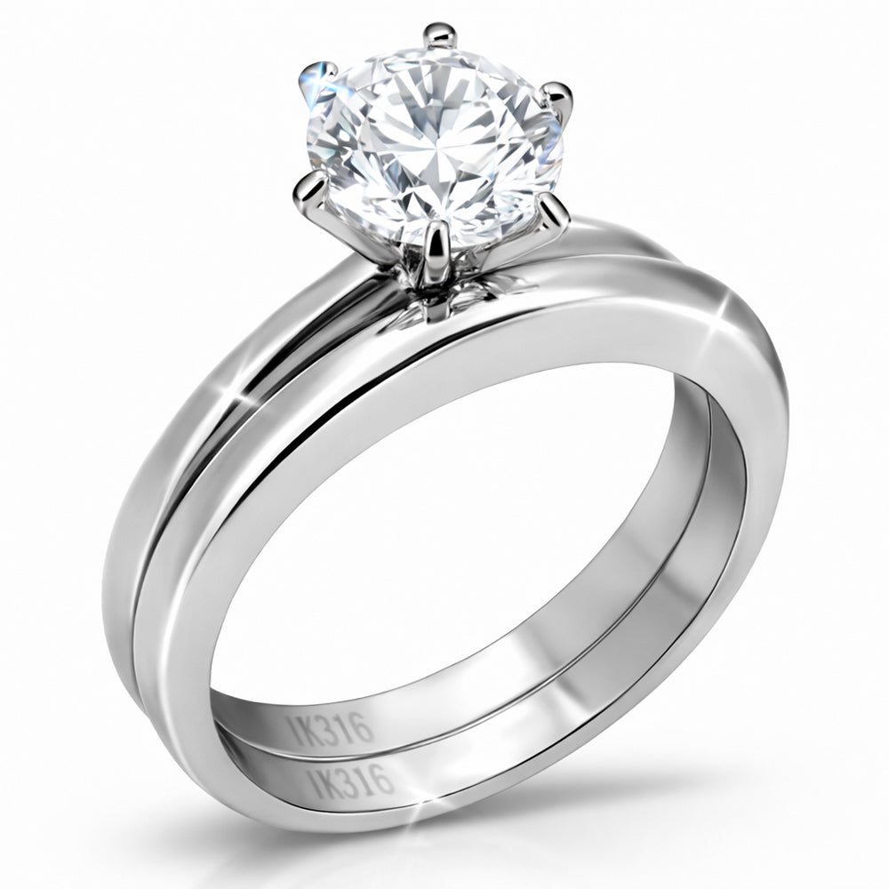 TK097 - High polished (no plating) Stainless Steel Ring with AAA Grade CZ  in Clear LuxuryLifeWay Online Store