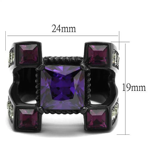 TK1072J - IP Black(Ion Plating) Stainless Steel Ring with AAA Grade CZ  in Amethyst LuxuryLifeWay Online Store