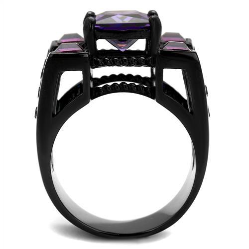 TK1072J - IP Black(Ion Plating) Stainless Steel Ring with AAA Grade CZ  in Amethyst LuxuryLifeWay Online Store