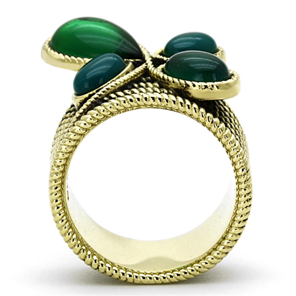 TK1104 - IP Gold(Ion Plating) Stainless Steel Ring with Synthetic Synthetic Glass in Emerald LuxuryLifeWay Online Store