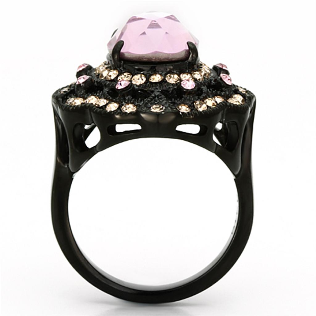 TK1154 - IP Black(Ion Plating) Stainless Steel Ring with Top Grade Crystal  in Light Rose LuxuryLifeWay Online Store
