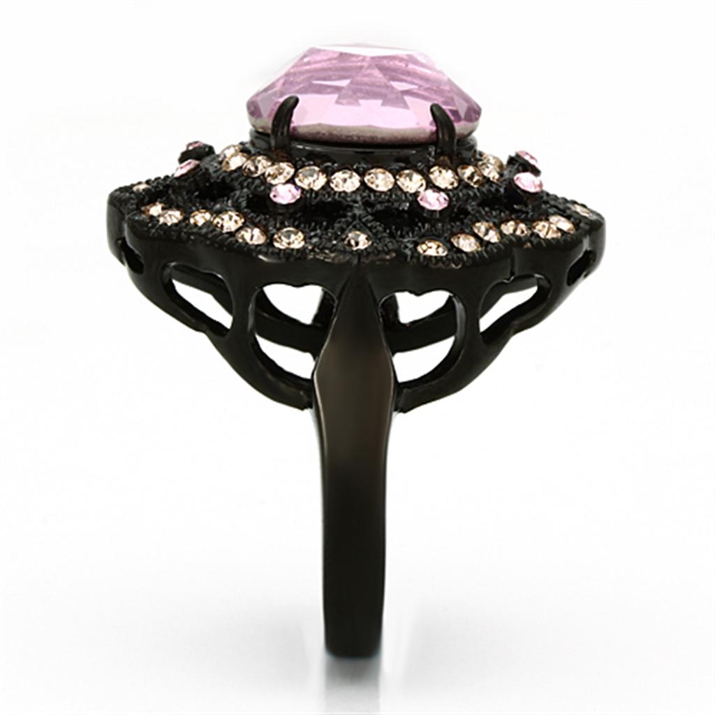 TK1154 - IP Black(Ion Plating) Stainless Steel Ring with Top Grade Crystal  in Light Rose LuxuryLifeWay Online Store
