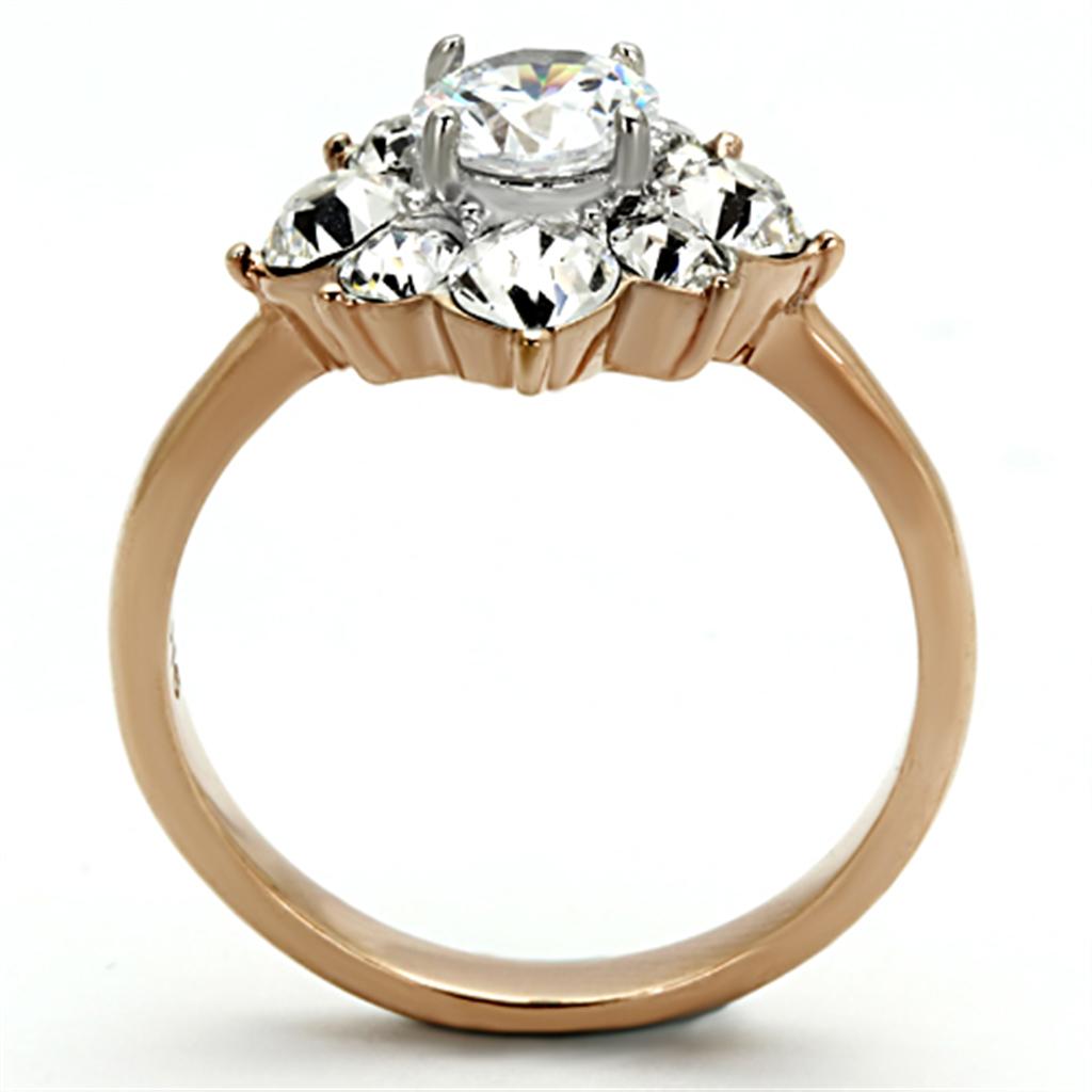 TK1168 - Two-Tone IP Rose Gold Stainless Steel Ring with AAA Grade CZ  in Clear LuxuryLifeWay Online Store