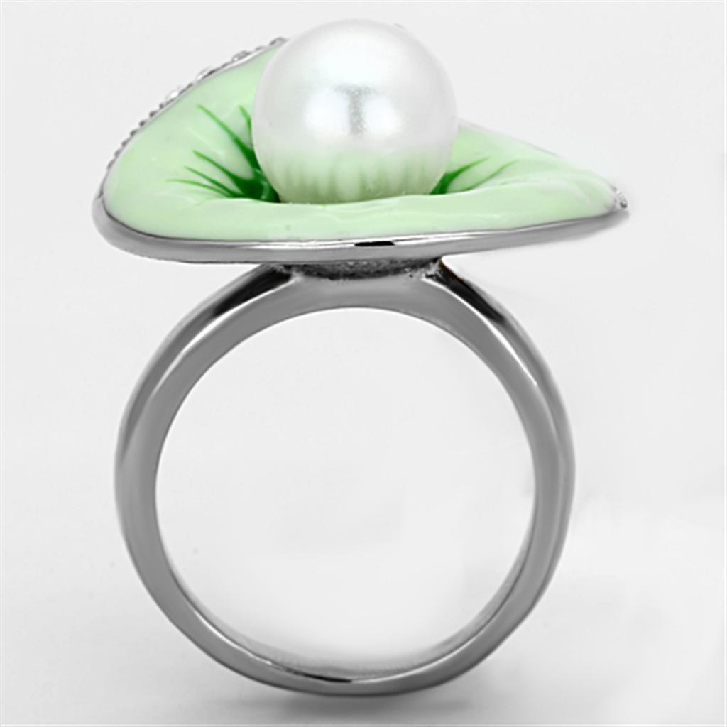 TK1171 - High polished (no plating) Stainless Steel Ring with Synthetic Pearl in White LuxuryLifeWay Online Store