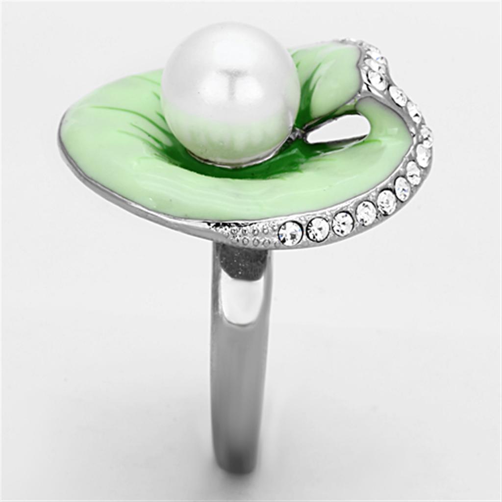 TK1171 - High polished (no plating) Stainless Steel Ring with Synthetic Pearl in White LuxuryLifeWay Online Store