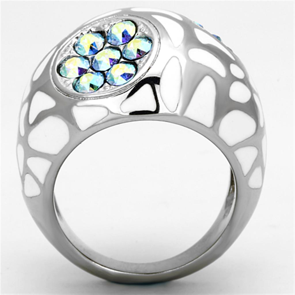 TK1172 - High polished (no plating) Stainless Steel Ring with Top Grade Crystal  in Aquamarine AB LuxuryLifeWay Online Store