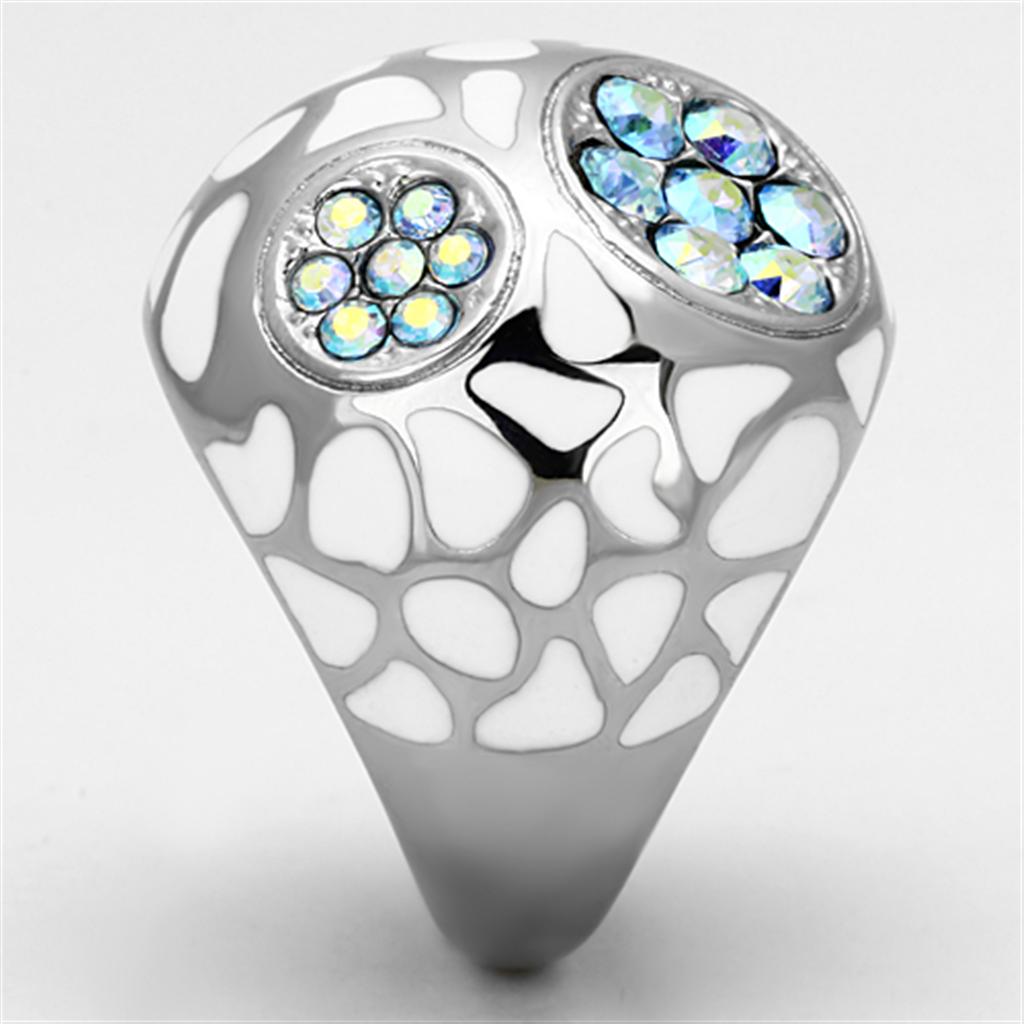 TK1172 - High polished (no plating) Stainless Steel Ring with Top Grade Crystal  in Aquamarine AB LuxuryLifeWay Online Store