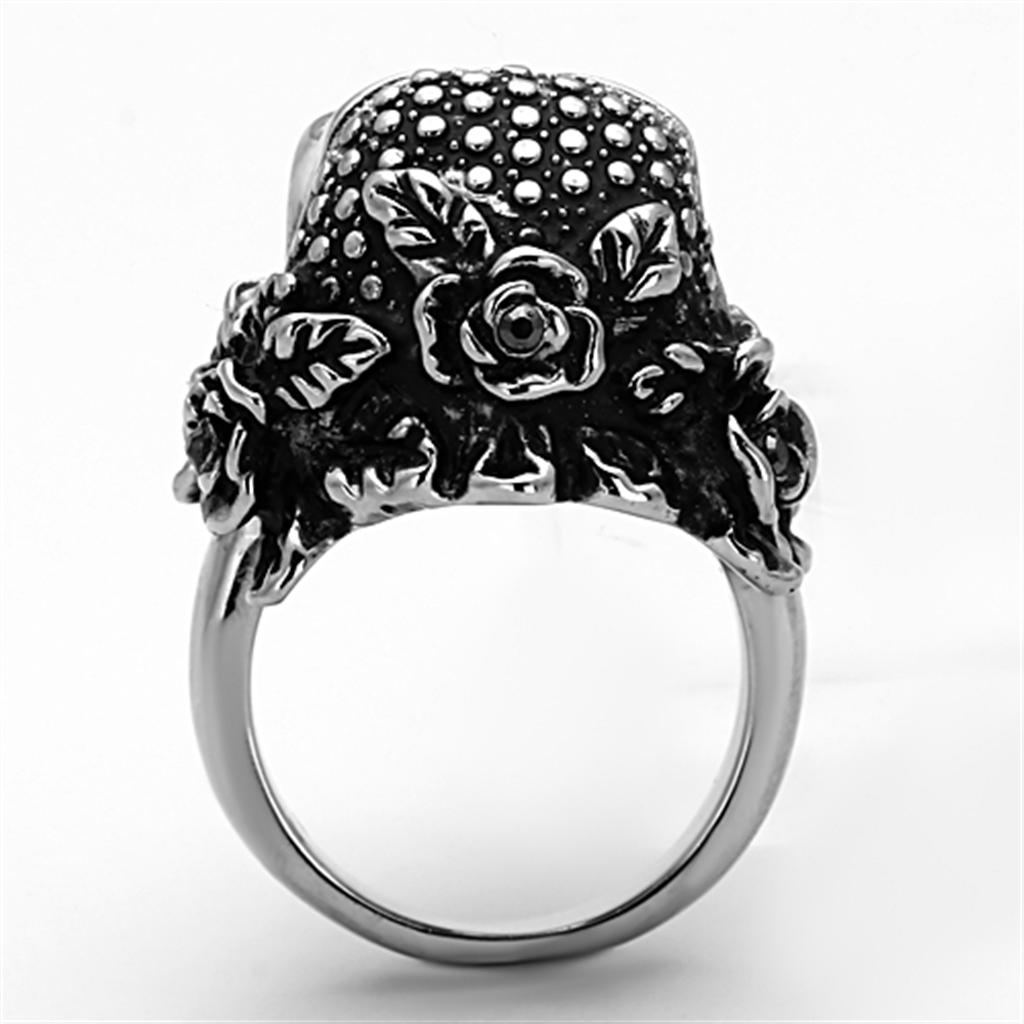 TK1203 - High polished (no plating) Stainless Steel Ring with Top Grade Crystal  in Black Diamond LuxuryLifeWay Online Store