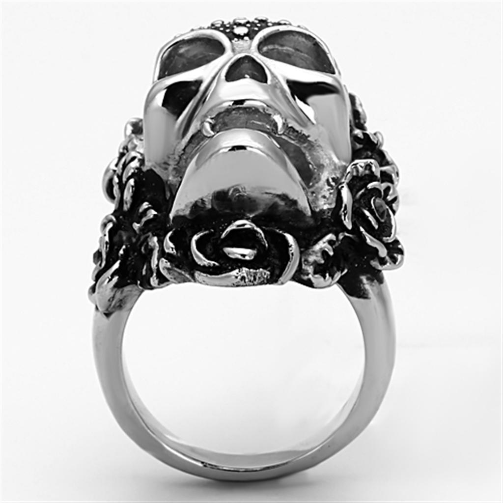 TK1203 - High polished (no plating) Stainless Steel Ring with Top Grade Crystal  in Black Diamond LuxuryLifeWay Online Store