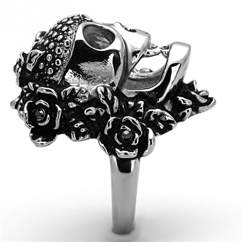 TK1203 - High polished (no plating) Stainless Steel Ring with Top Grade Crystal  in Black Diamond LuxuryLifeWay Online Store
