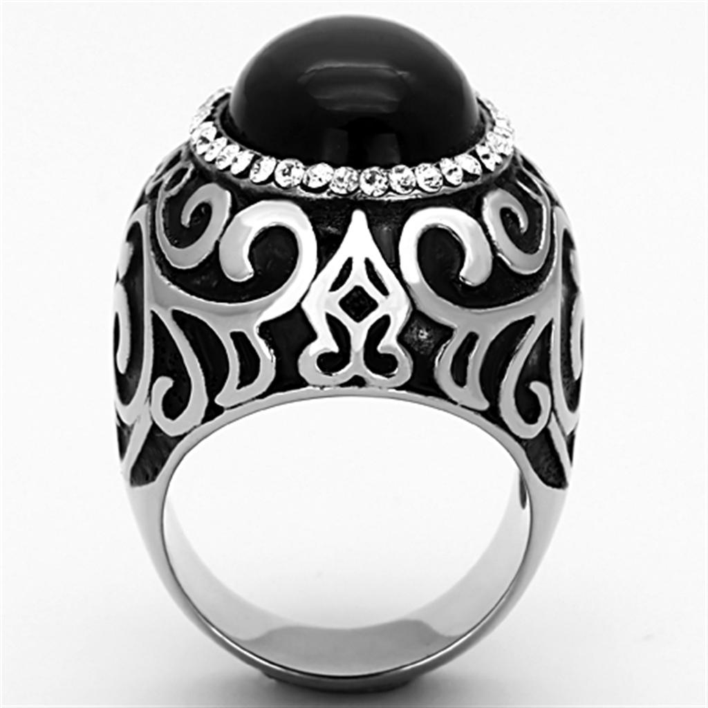 TK1211 - High polished (no plating) Stainless Steel Ring with Synthetic Cat Eye in Jet LuxuryLifeWay Online Store