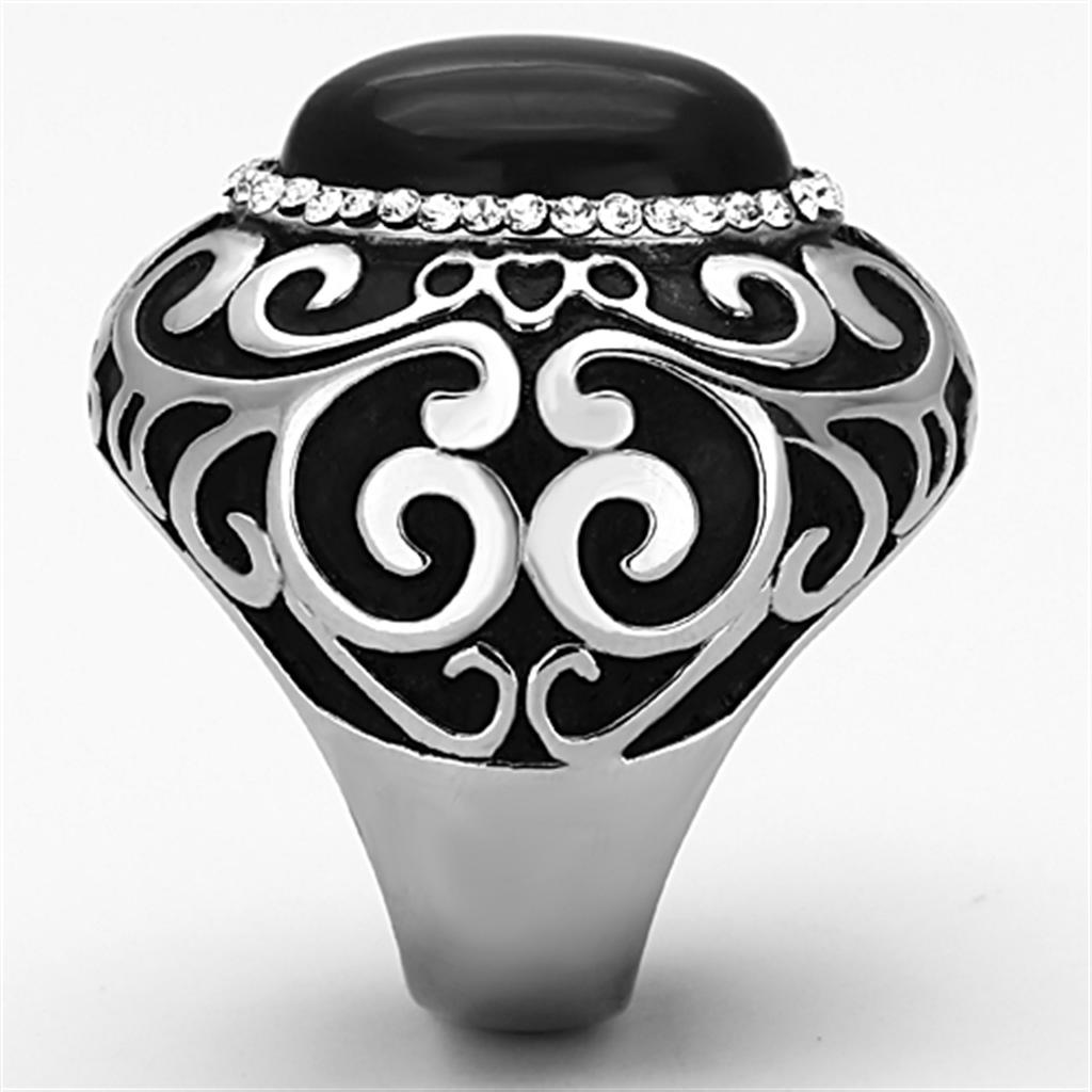 TK1211 - High polished (no plating) Stainless Steel Ring with Synthetic Cat Eye in Jet LuxuryLifeWay Online Store