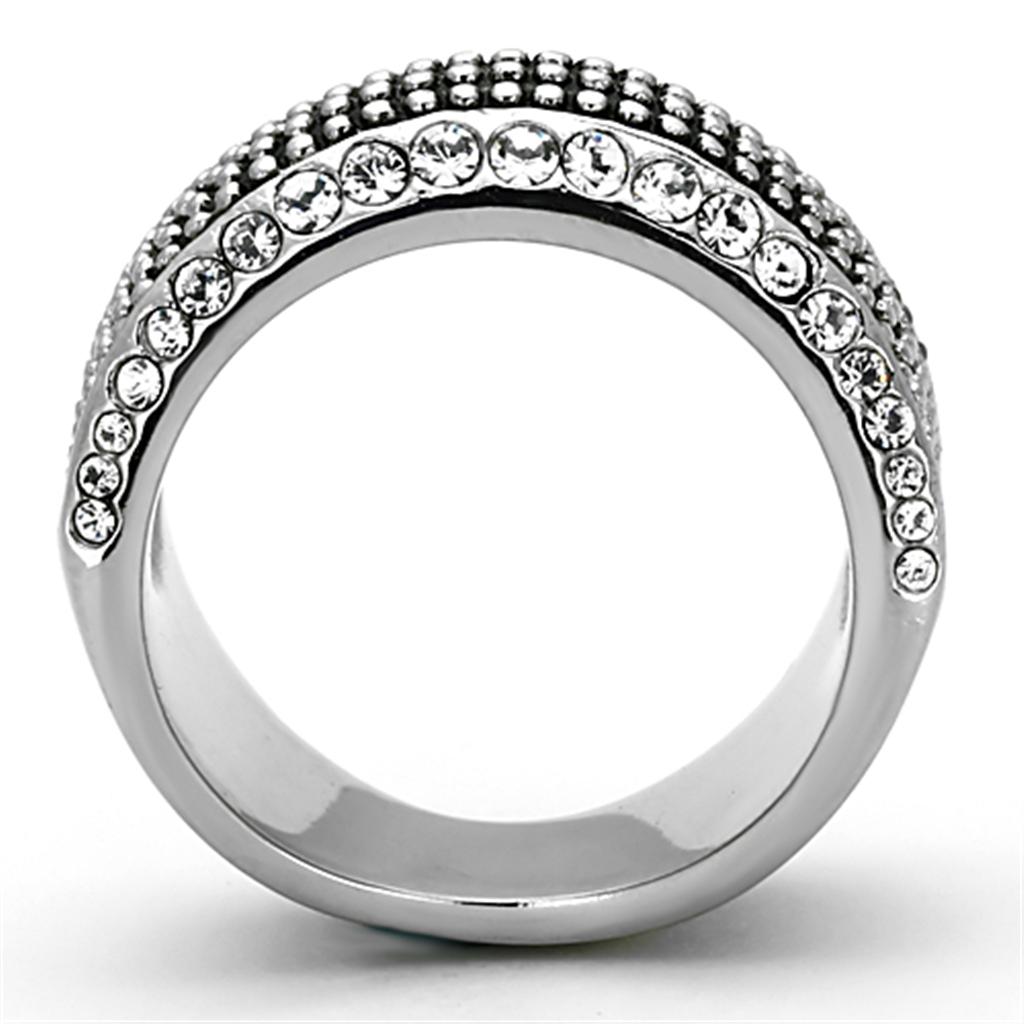 TK1216 - High polished (no plating) Stainless Steel Ring with Top Grade Crystal  in Clear LuxuryLifeWay Online Store