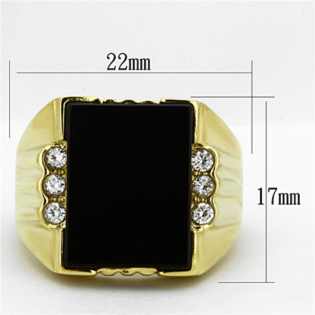 TK1236 - IP Gold(Ion Plating) Stainless Steel Ring with Synthetic Onyx in Jet LuxuryLifeWay Online Store
