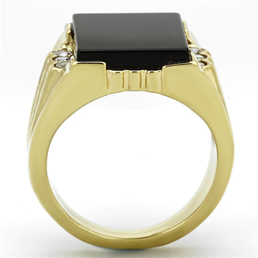 TK1236 - IP Gold(Ion Plating) Stainless Steel Ring with Synthetic Onyx in Jet LuxuryLifeWay Online Store