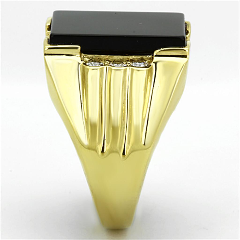TK1236 - IP Gold(Ion Plating) Stainless Steel Ring with Synthetic Onyx in Jet LuxuryLifeWay Online Store