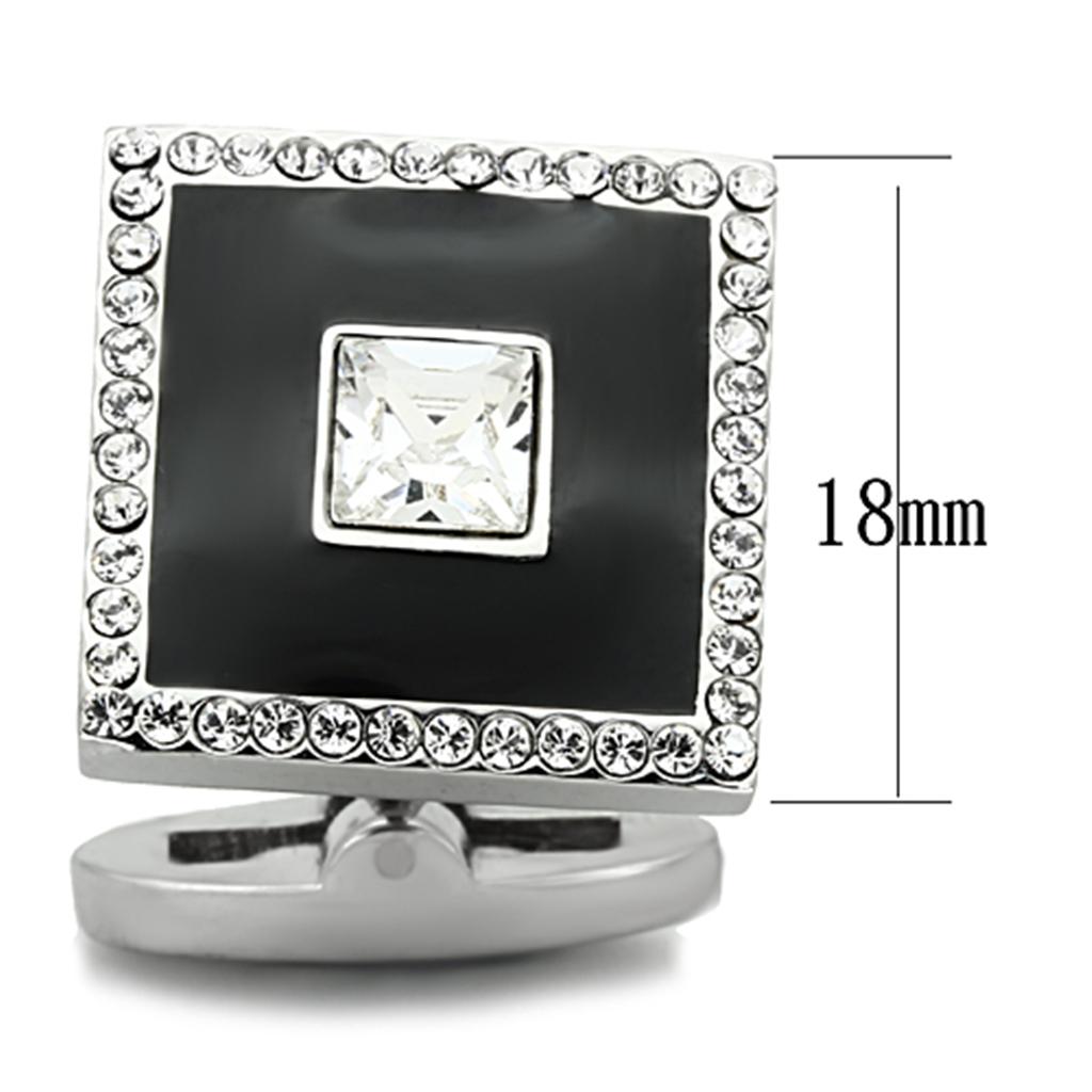 TK1242 - High polished (no plating) Stainless Steel Cufflink with Top Grade Crystal  in Clear LuxuryLifeWay Online Store