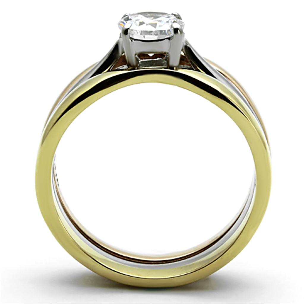 TK1278 - Three Tone (IP Gold & IP Rose Gold & High Polished) Stainless Steel Ring with AAA Grade CZ  in Clear LuxuryLifeWay Online Store