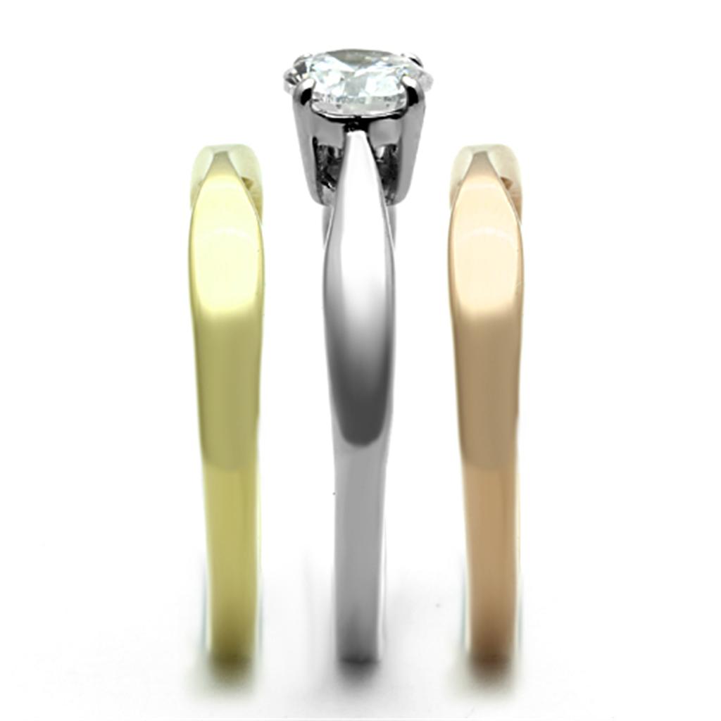 TK1278 - Three Tone (IP Gold & IP Rose Gold & High Polished) Stainless Steel Ring with AAA Grade CZ  in Clear LuxuryLifeWay Online Store