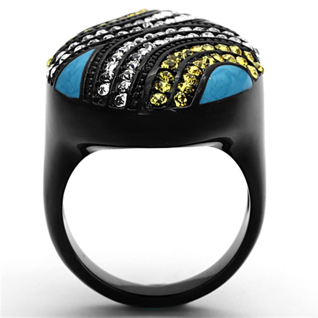TK1294 - IP Black(Ion Plating) Stainless Steel Ring with Top Grade Crystal  in Citrine Yellow LuxuryLifeWay Online Store