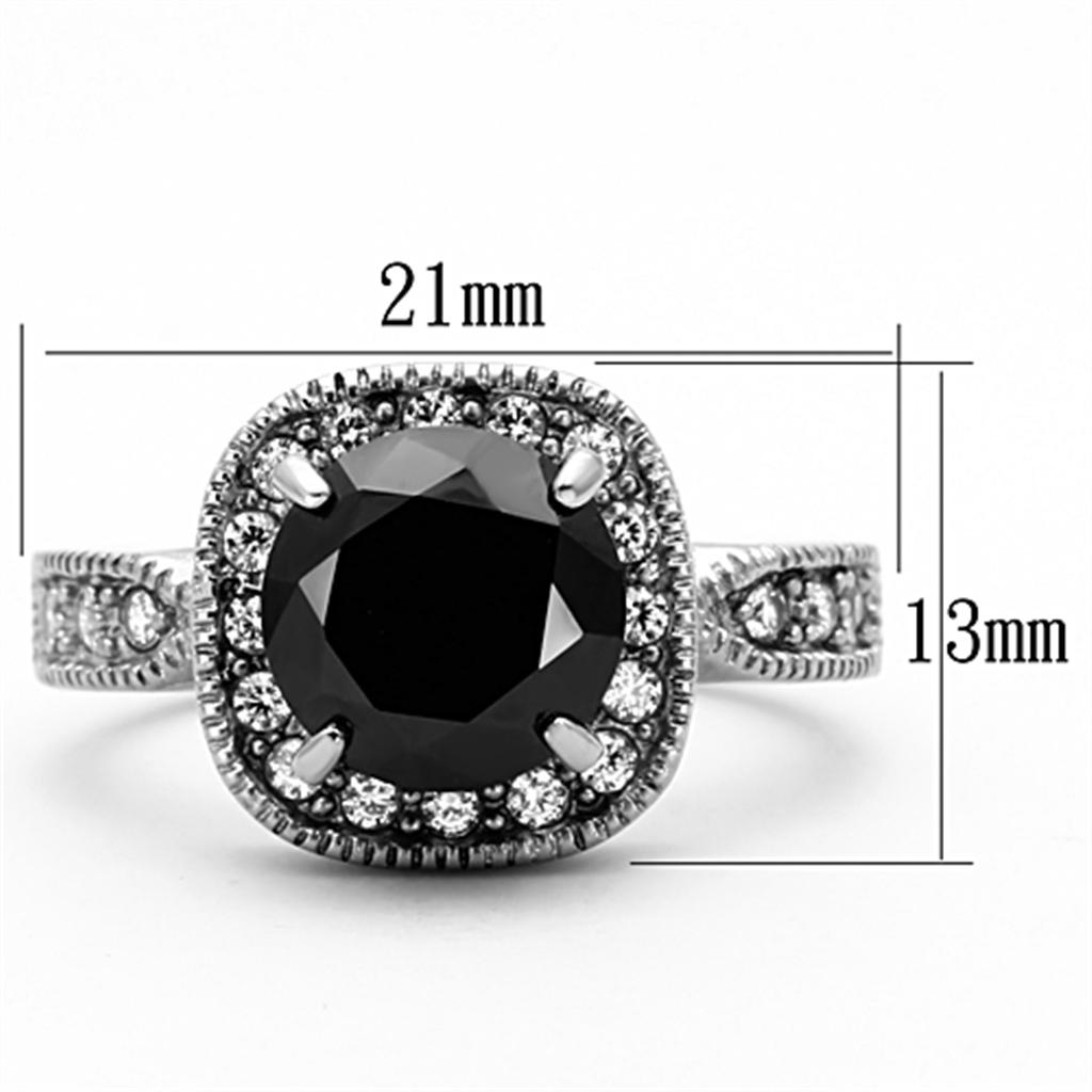 TK1322 - High polished (no plating) Stainless Steel Ring with AAA Grade CZ  in Black Diamond LuxuryLifeWay Online Store