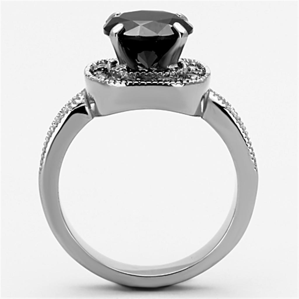 TK1322 - High polished (no plating) Stainless Steel Ring with AAA Grade CZ  in Black Diamond LuxuryLifeWay Online Store