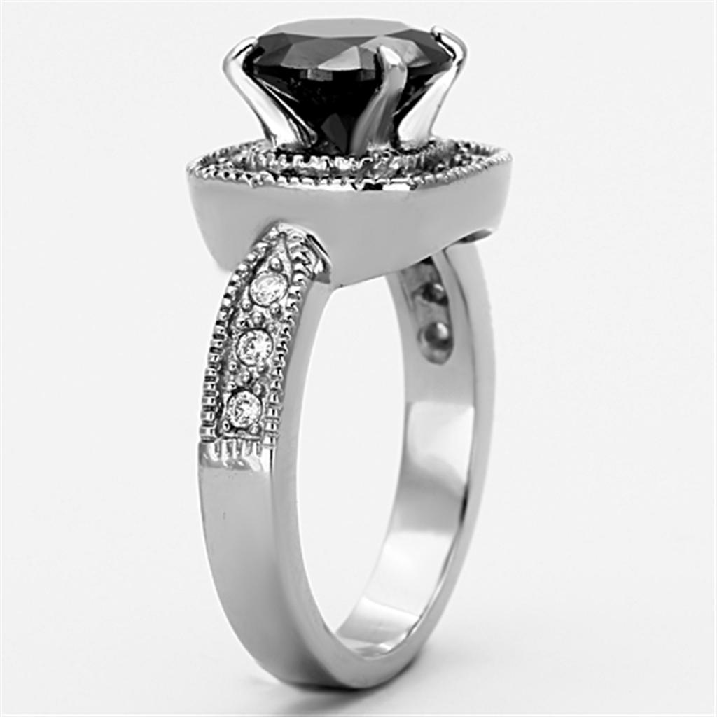 TK1322 - High polished (no plating) Stainless Steel Ring with AAA Grade CZ  in Black Diamond LuxuryLifeWay Online Store