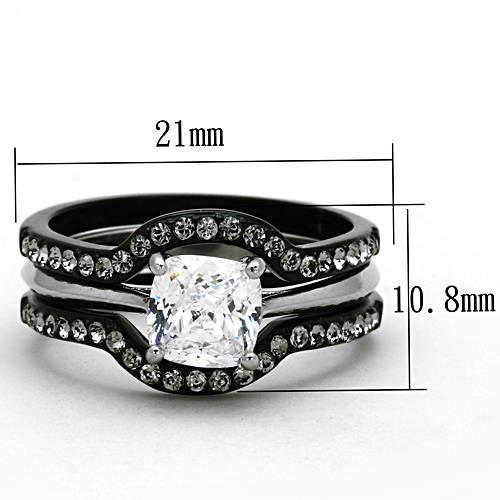 TK1343 - Two-Tone IP Black Stainless Steel Ring with AAA Grade CZ  in Clear LuxuryLifeWay Online Store