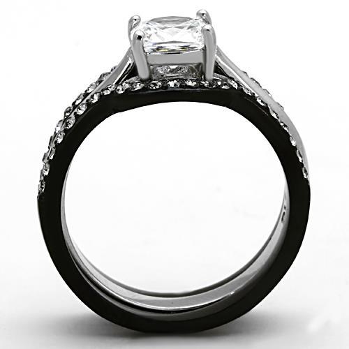 TK1343 - Two-Tone IP Black Stainless Steel Ring with AAA Grade CZ  in Clear LuxuryLifeWay Online Store