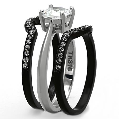 TK1343 - Two-Tone IP Black Stainless Steel Ring with AAA Grade CZ  in Clear LuxuryLifeWay Online Store
