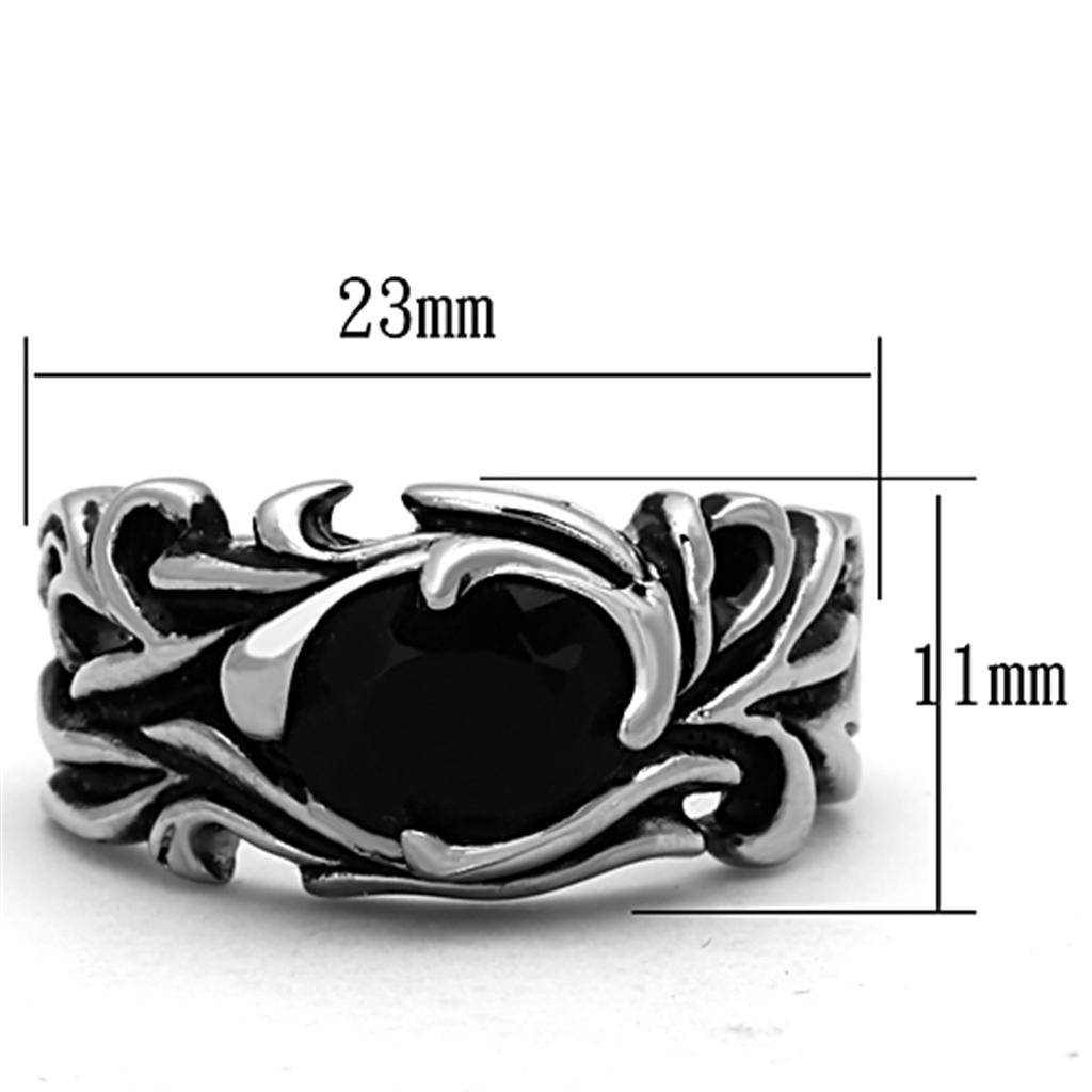 TK1355 - High polished (no plating) Stainless Steel Ring with Synthetic Synthetic Glass in Jet LuxuryLifeWay Online Store