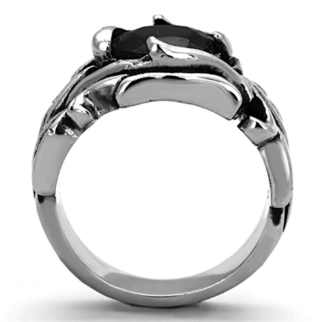 TK1355 - High polished (no plating) Stainless Steel Ring with Synthetic Synthetic Glass in Jet LuxuryLifeWay Online Store